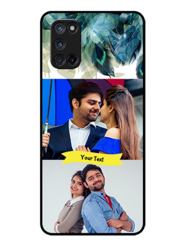 Custom Oppo A52 Personalized Glass Phone Case - Image with Boho Peacock Feather Design