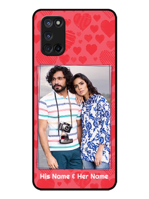Custom Oppo A52 Photo Printing on Glass Case - with Red Heart Symbols Design