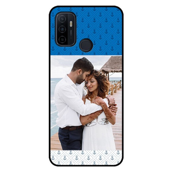 Oppo A53 Photo Printing on Glass Case  - Blue Anchors Design