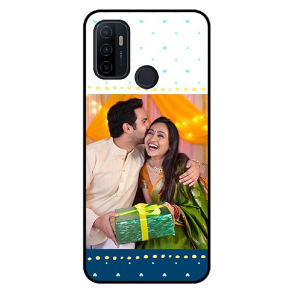 Oppo A53 Personalized Glass Phone Case  - White and Blue Abstract Design