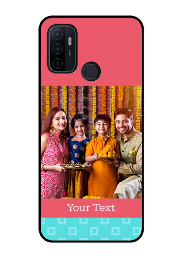Oppo A53 Personalized Glass Phone Case  - Peach & Blue Color Design