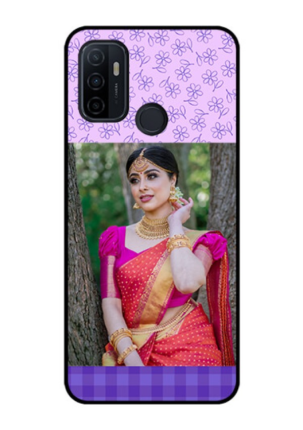Oppo A53 Custom Glass Phone Case  - Purple Floral Design