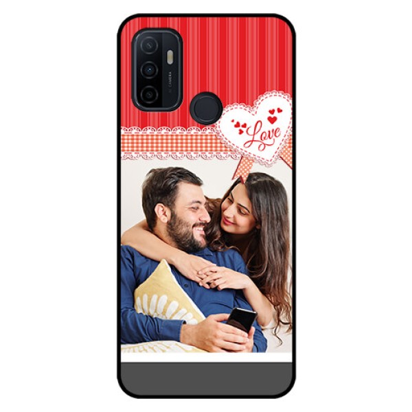 Oppo A53 Custom Glass Mobile Case  - Red Love Pattern Design