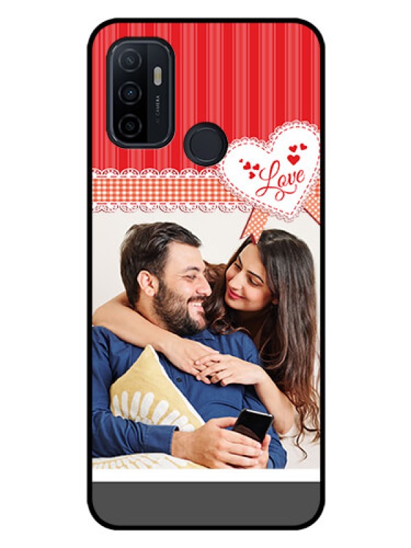 Custom Oppo A53 Custom Glass Mobile Case  - Red Love Pattern Design