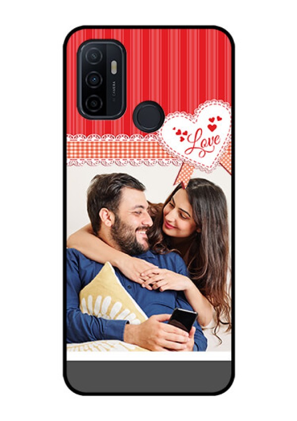 Oppo A53 Custom Glass Mobile Case  - Red Love Pattern Design