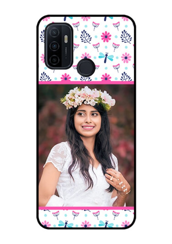 Oppo A53 Photo Printing on Glass Case  - Colorful Flower Design
