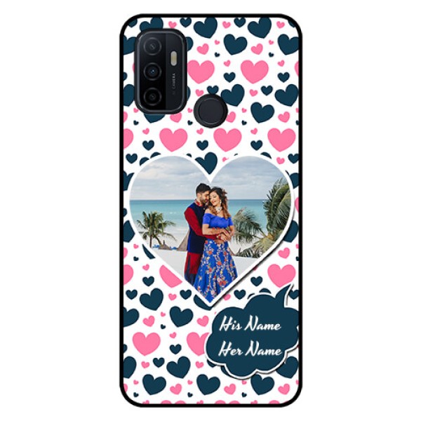 Oppo A53 Custom Glass Phone Case - Pink & Blue Heart Design Oppo A53 Custom Glass Phone Case - Pink & Blue Heart Design
