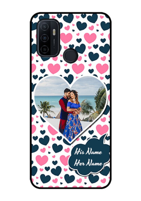 Oppo A53 Custom Glass Phone Case  - Pink & Blue Heart Design