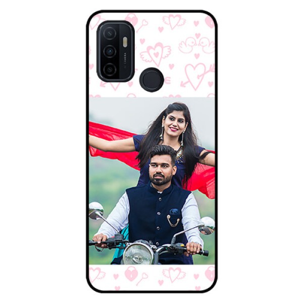 Oppo A53 Custom Glass Mobile Case  - Pink Flying Heart Design
