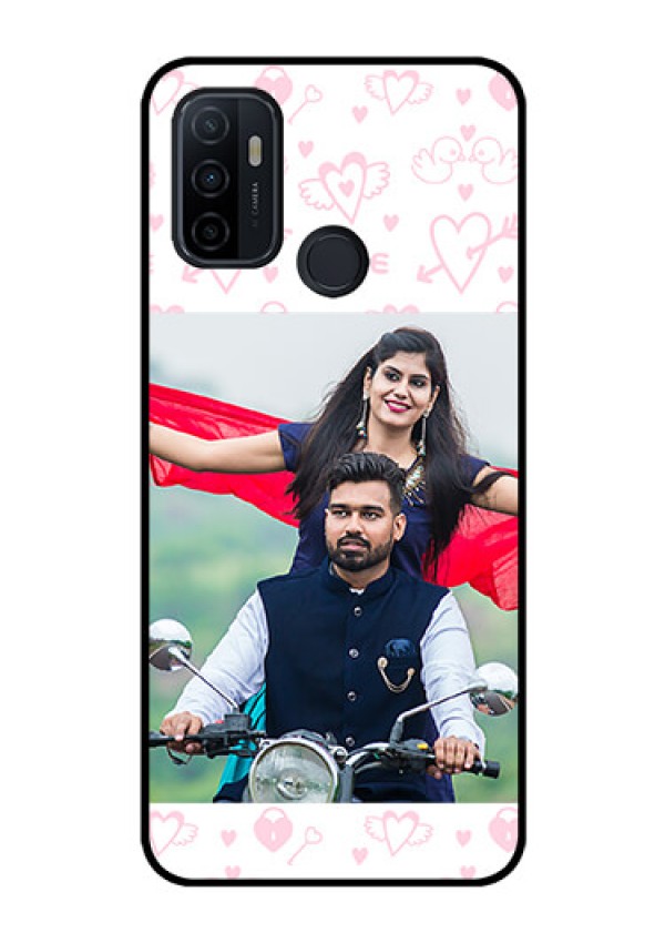 Oppo A53 Custom Glass Mobile Case  - Pink Flying Heart Design