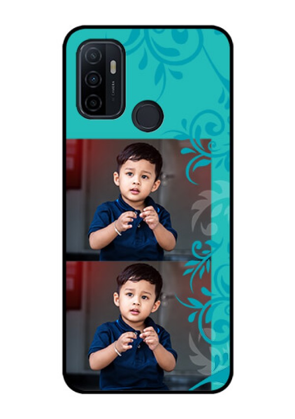 Oppo A53 Personalized Glass Phone Case  - with Photo and Green Floral Design 