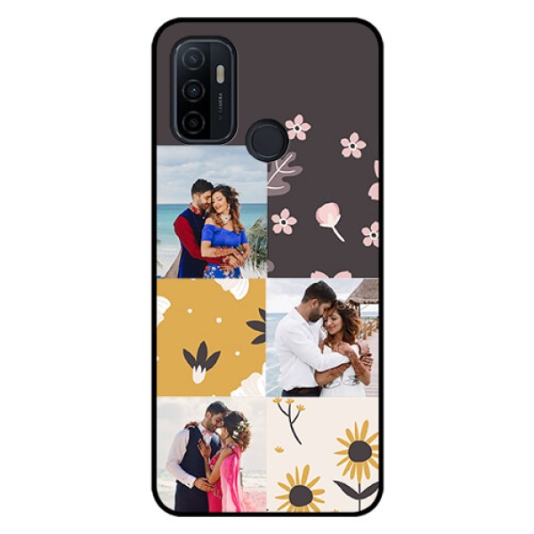 Oppo A53 Photo Printing on Glass Case  - 3 Images with Floral Design