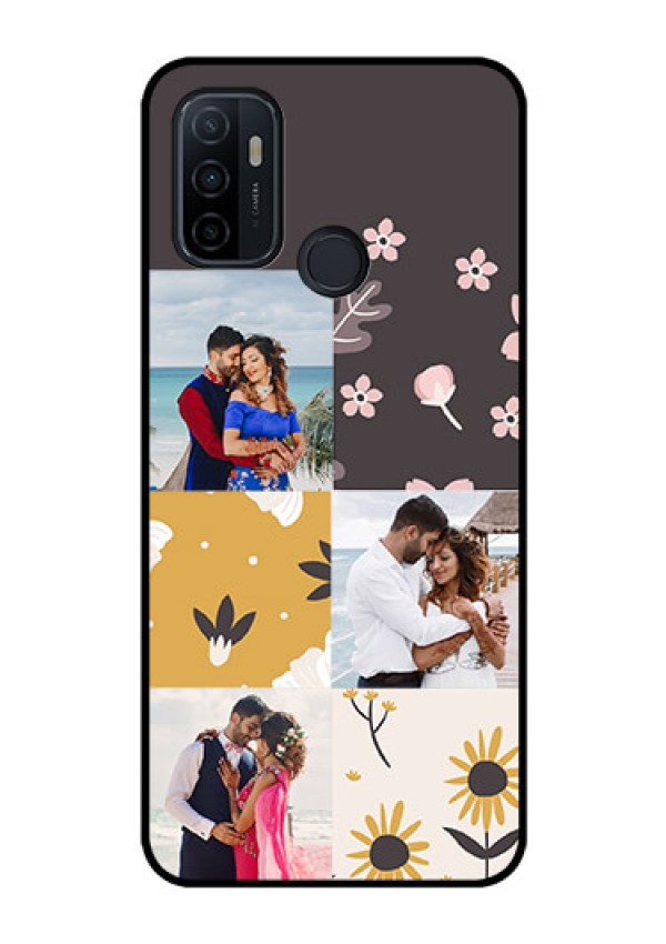 Oppo A53 Photo Printing on Glass Case  - 3 Images with Floral Design