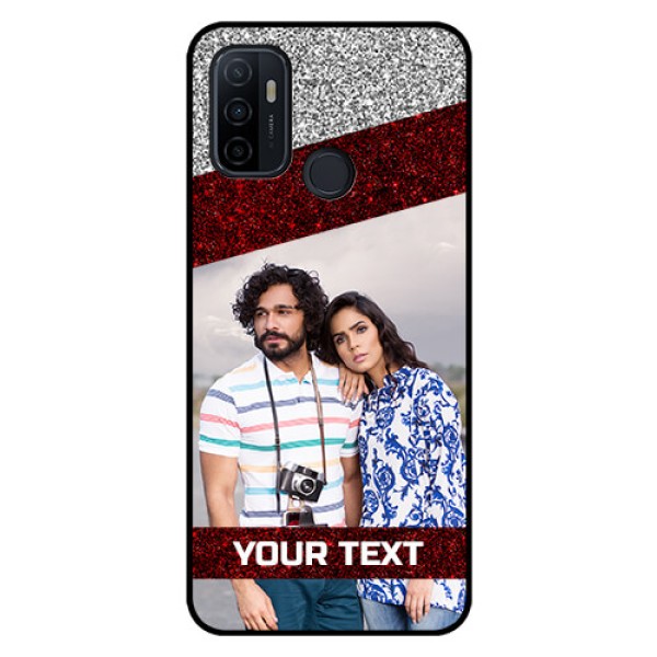 Oppo A53 Personalized Glass Phone Case  - Image Holder with Glitter Strip Design