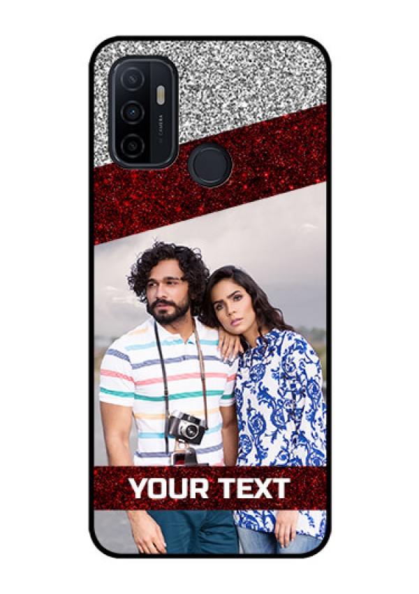 Oppo A53 Personalized Glass Phone Case  - Image Holder with Glitter Strip Design