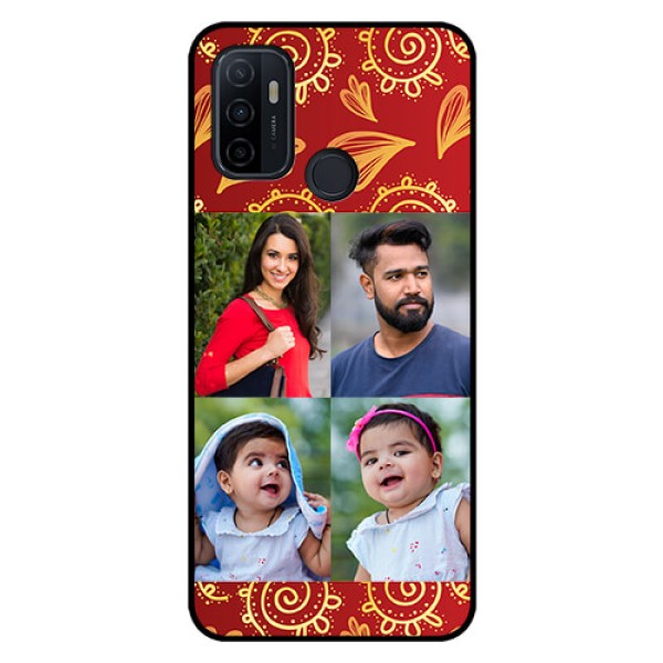 Oppo A53 Photo Printing on Glass Case  - 4 Image Traditional Design