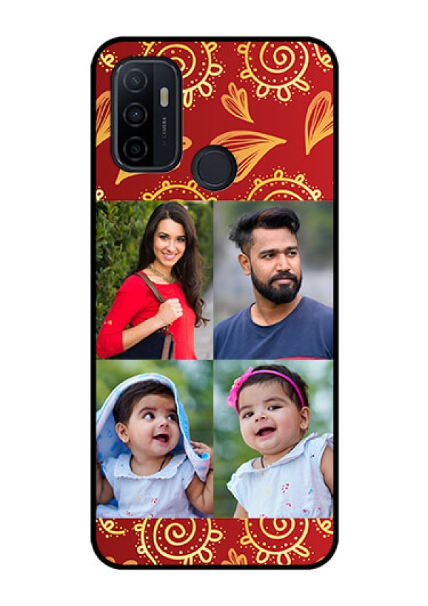 Oppo A53 Photo Printing on Glass Case  - 4 Image Traditional Design
