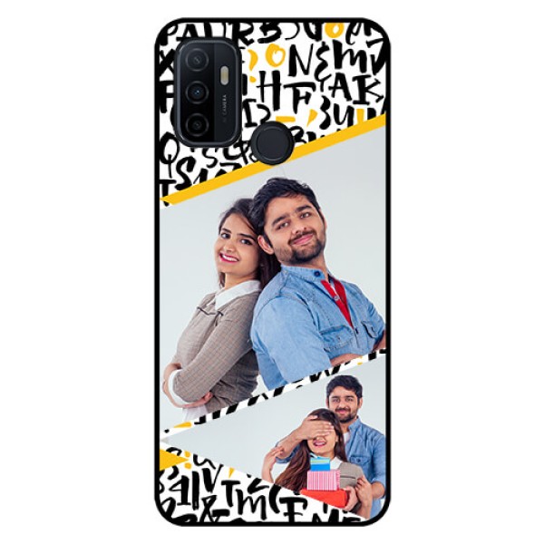 Oppo A53 Custom Glass Mobile Case - Letters Pattern Design Oppo A53 Custom Glass Mobile Case - Letters Pattern Design