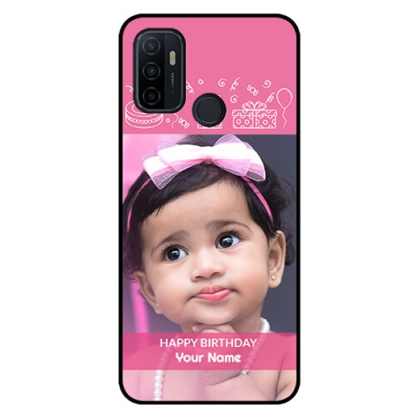 Oppo A53 Photo Printing on Glass Case - with Birthday Line Art Design Oppo A53 Photo Printing on Glass Case - with Birthday Line Art Design