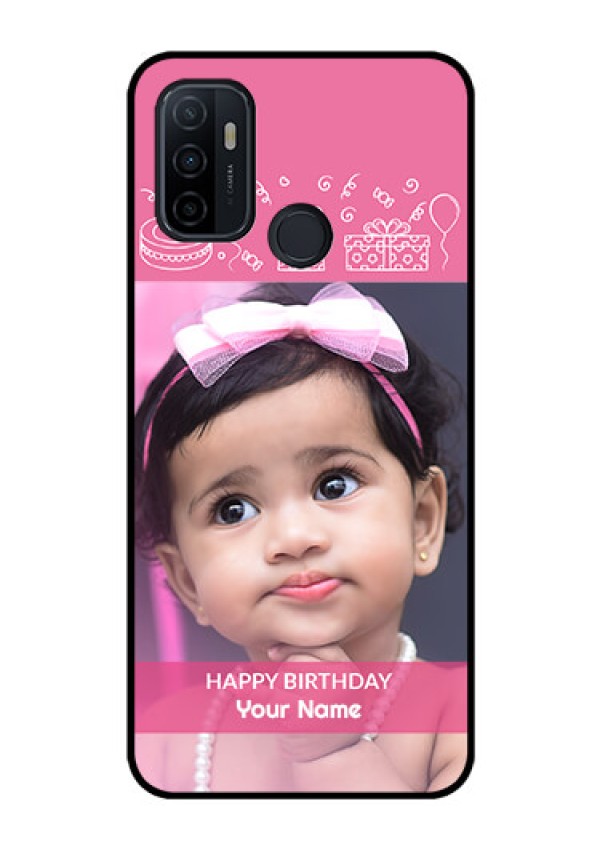 Oppo A53 Photo Printing on Glass Case  - with Birthday Line Art Design