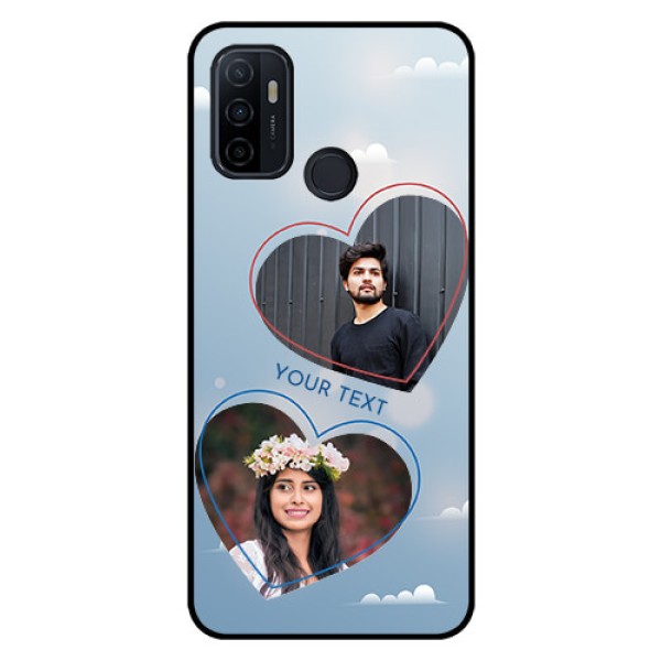 Oppo A53 Custom Glass Mobile Case - Blue Color Couple Design Oppo A53 Custom Glass Mobile Case - Blue Color Couple Design