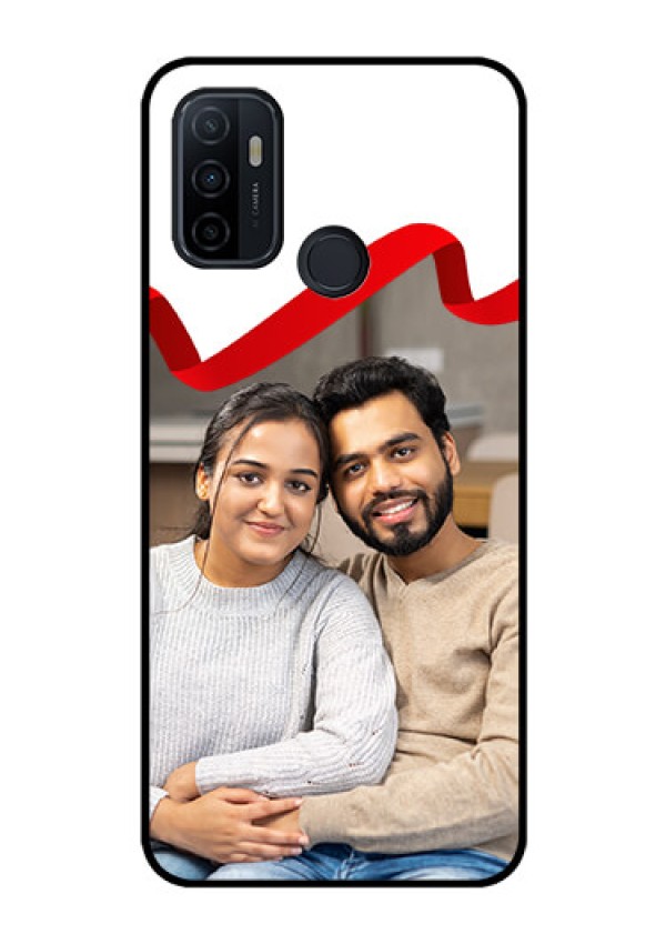 Oppo A53 Photo Printing on Glass Case  - Red Ribbon Frame Design