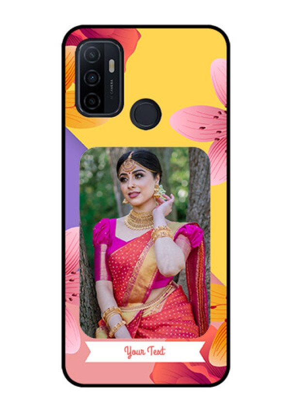 Oppo A53 Custom Glass Mobile Case  - 3 Image With Vintage Floral Design