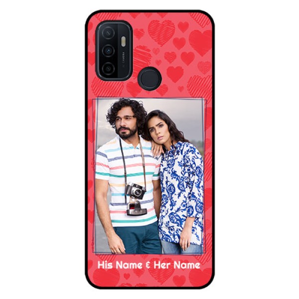 Oppo A53 Photo Printing on Glass Case  - with Red Heart Symbols Design
