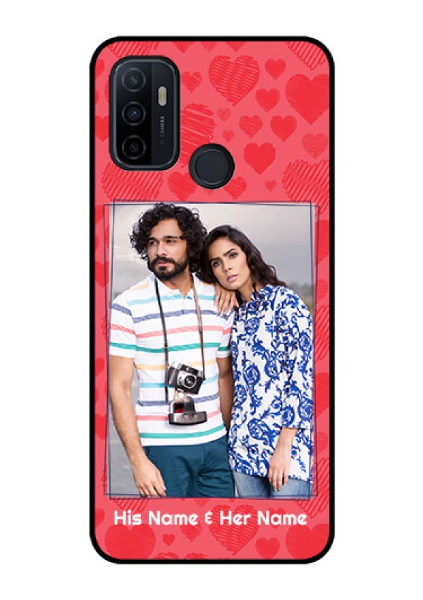 Oppo A53 Photo Printing on Glass Case  - with Red Heart Symbols Design
