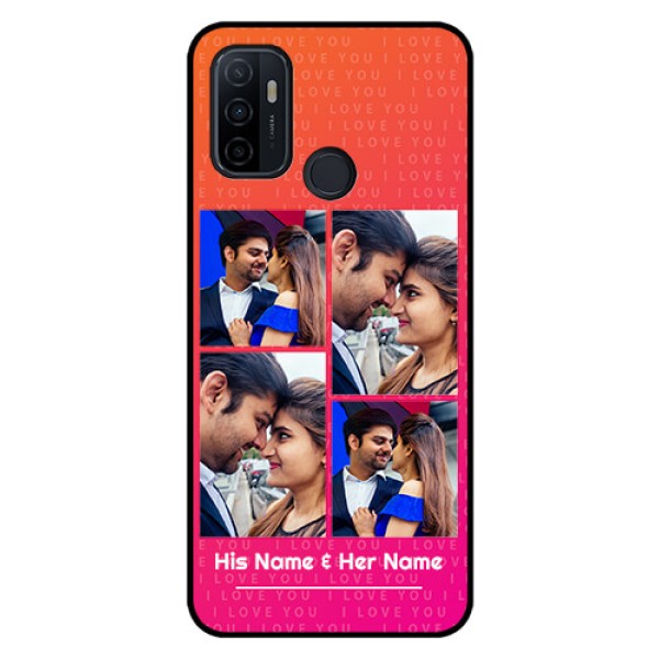Oppo A53 Custom Glass Phone Case  - I Love You Pink Design