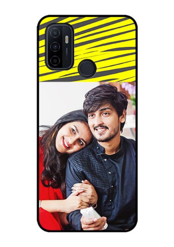 Oppo A53 Photo Printing on Glass Case  - Yellow Abstract Design