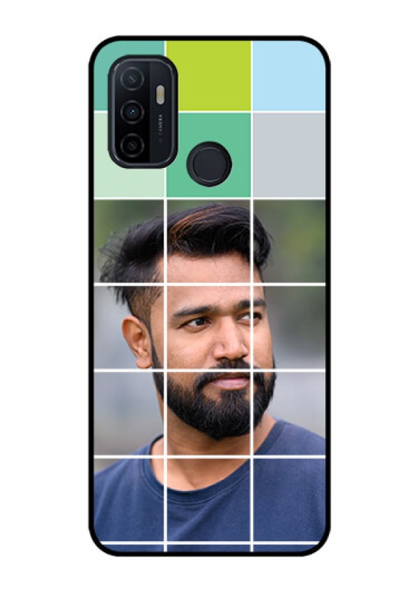 Oppo A53 Photo Printing on Glass Case  - with white box pattern 