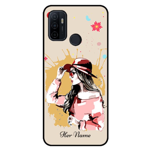 Oppo A53 Photo Printing on Glass Case - Women with pink hat Design Oppo A53 Photo Printing on Glass Case - Women with pink hat Design