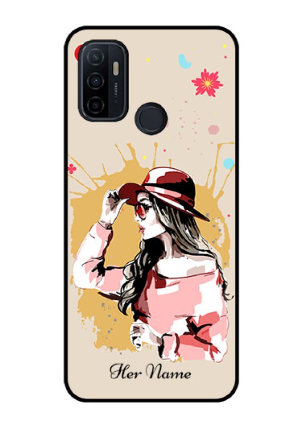 Oppo A53 Photo Printing on Glass Case - Women with pink hat Design