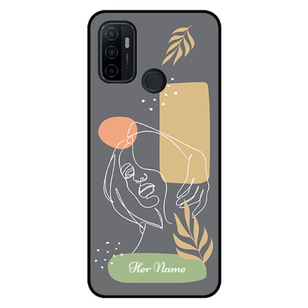 Oppo A53 Custom Glass Phone Case - Gazing Woman line art Design Oppo A53 Custom Glass Phone Case - Gazing Woman line art Design