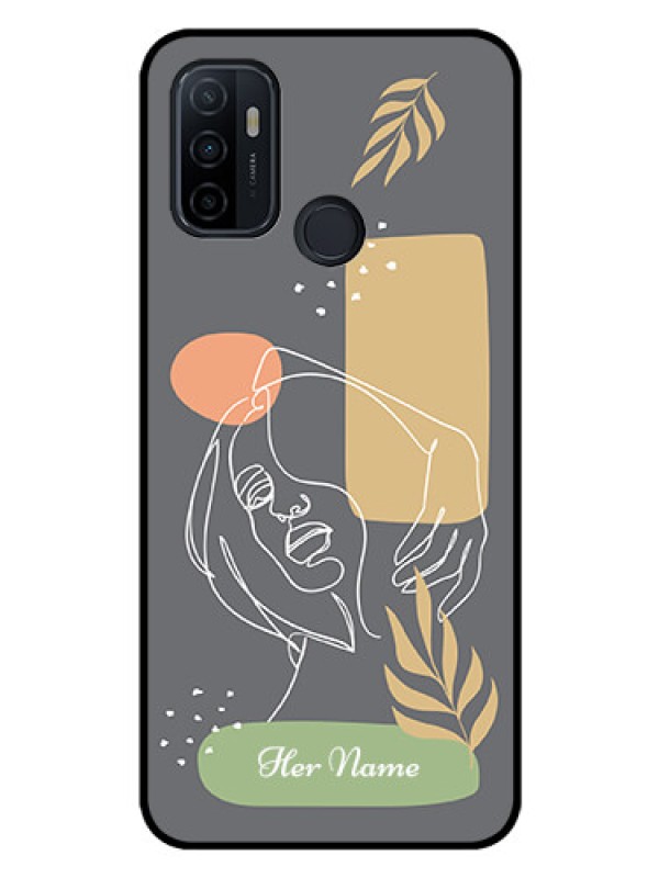 Custom Oppo A53 Custom Glass Phone Case - Gazing Woman line art Design