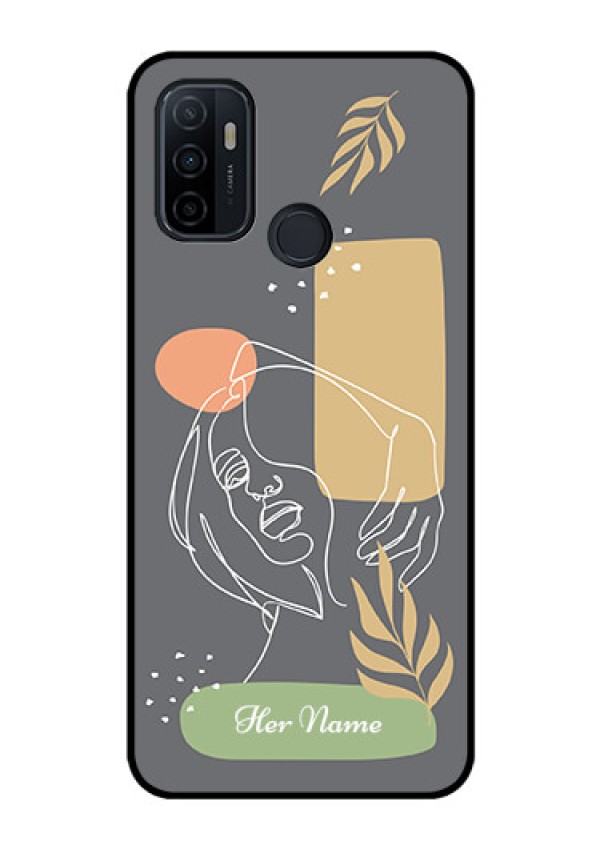 Oppo A53 Custom Glass Phone Case - Gazing Woman line art Design