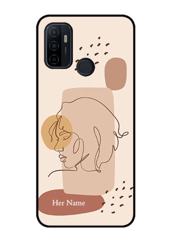 Oppo A53 Photo Printing on Glass Case - Calm Woman line art Design
