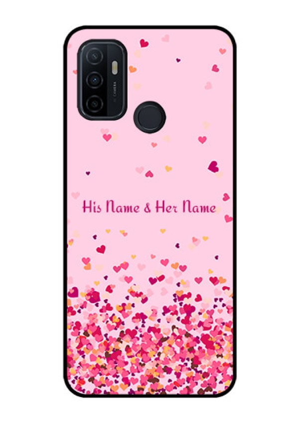 Oppo A53 Photo Printing on Glass Case - Floating Hearts Design