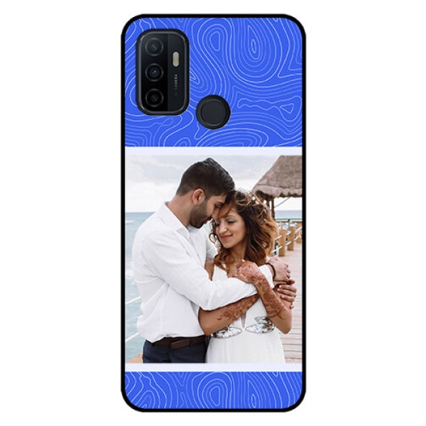Oppo A53 Custom Glass Mobile Case - Curved line art with blue and white Design