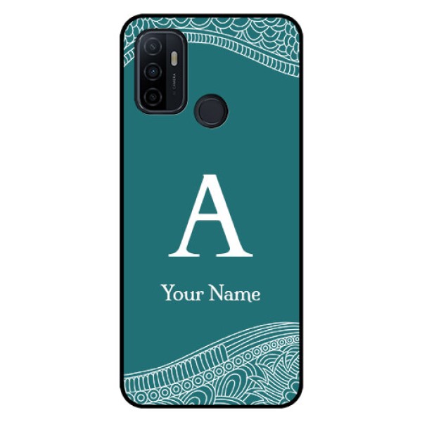Oppo A53 Personalized Glass Phone Case - line art pattern with custom name Design