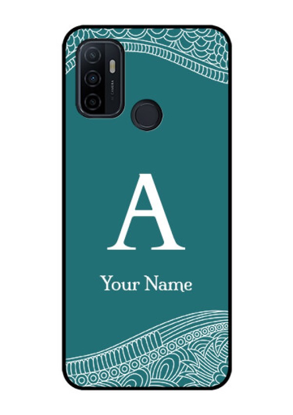 Oppo A53 Personalized Glass Phone Case - line art pattern with custom name Design