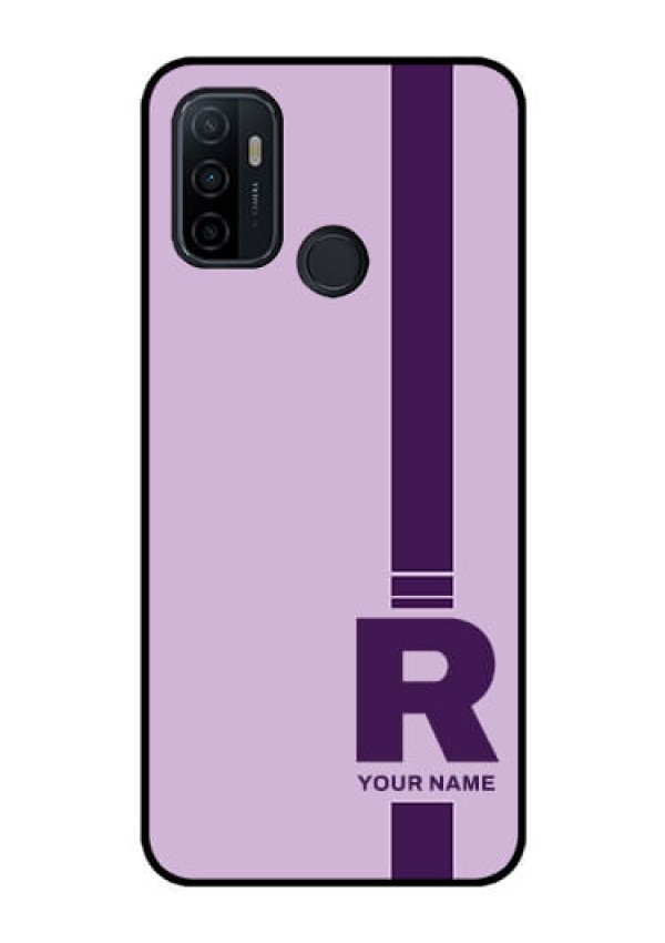 Oppo A53 Photo Printing on Glass Case - Simple dual tone stripe with name Design