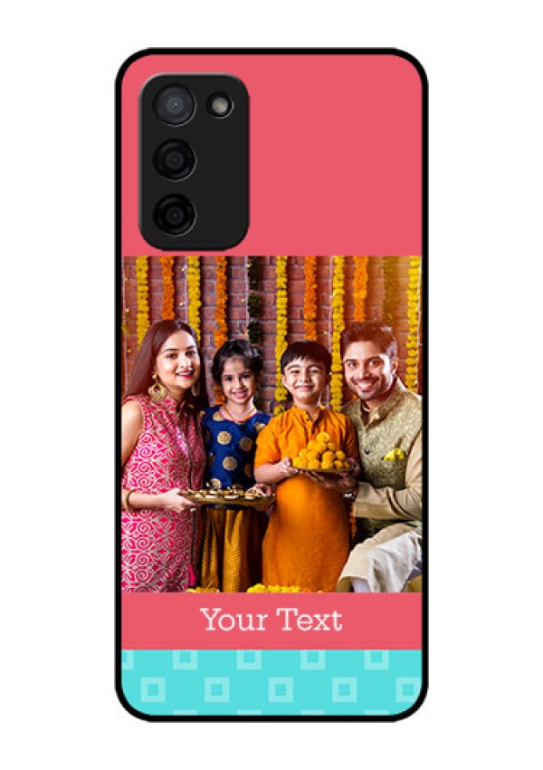 Oppo A53s 5G Personalized Glass Phone Case - Peach & Blue Color Design
