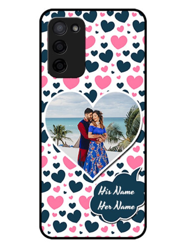 Custom Oppo A53s 5G Custom Glass Phone Case - Pink & Blue Heart Design