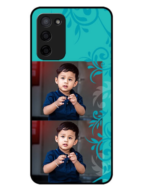 Custom Oppo A53s 5G Personalized Glass Phone Case - with Photo and Green Floral Design 