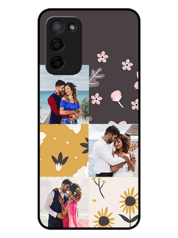 Custom Oppo A53s 5G Photo Printing on Glass Case - 3 Images with Floral Design