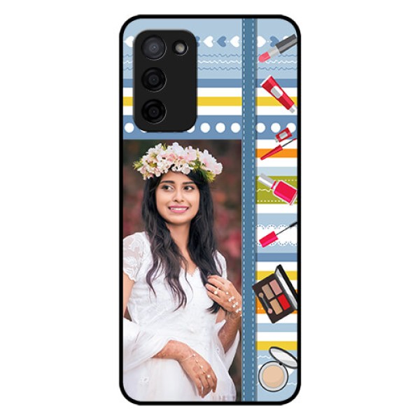 Oppo A53s 5G Personalized Glass Phone Case - Makeup Icons Design