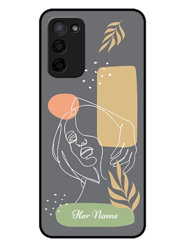 Custom Oppo A53s 5G Custom Glass Phone Case - Gazing Woman line art Design
