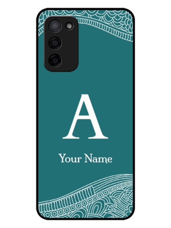 Custom Oppo A53s 5G Personalized Glass Phone Case - line art pattern with custom name Design